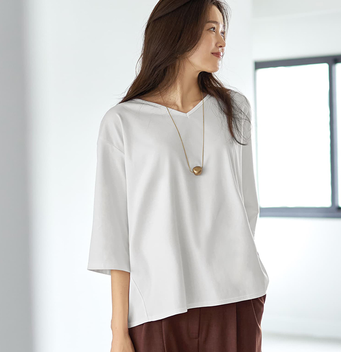 ディオラマ7分袖VネックTシャツ