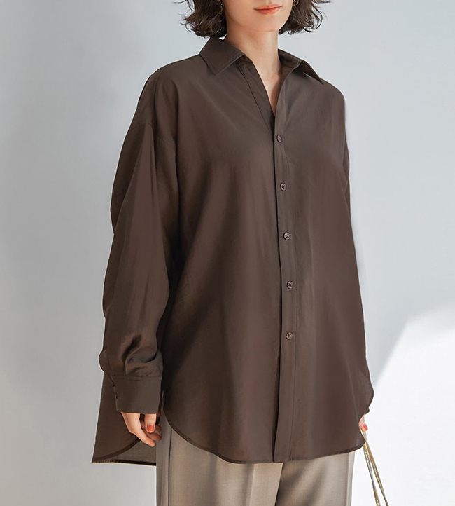 微シアー＆微光沢シワ加工スキッパーシャツ