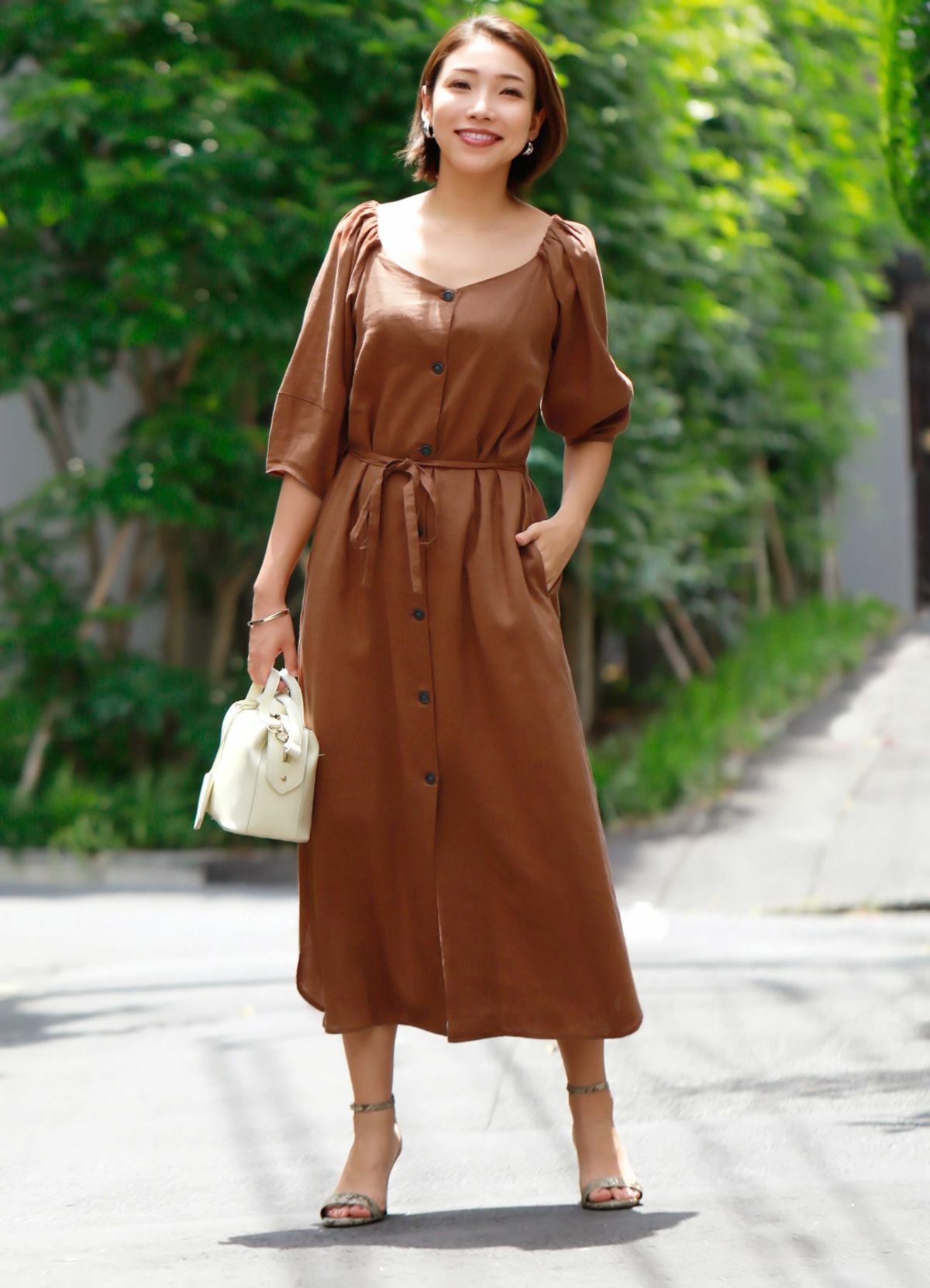 リネン生地オフショル2WAYワンピース【OUTLET】