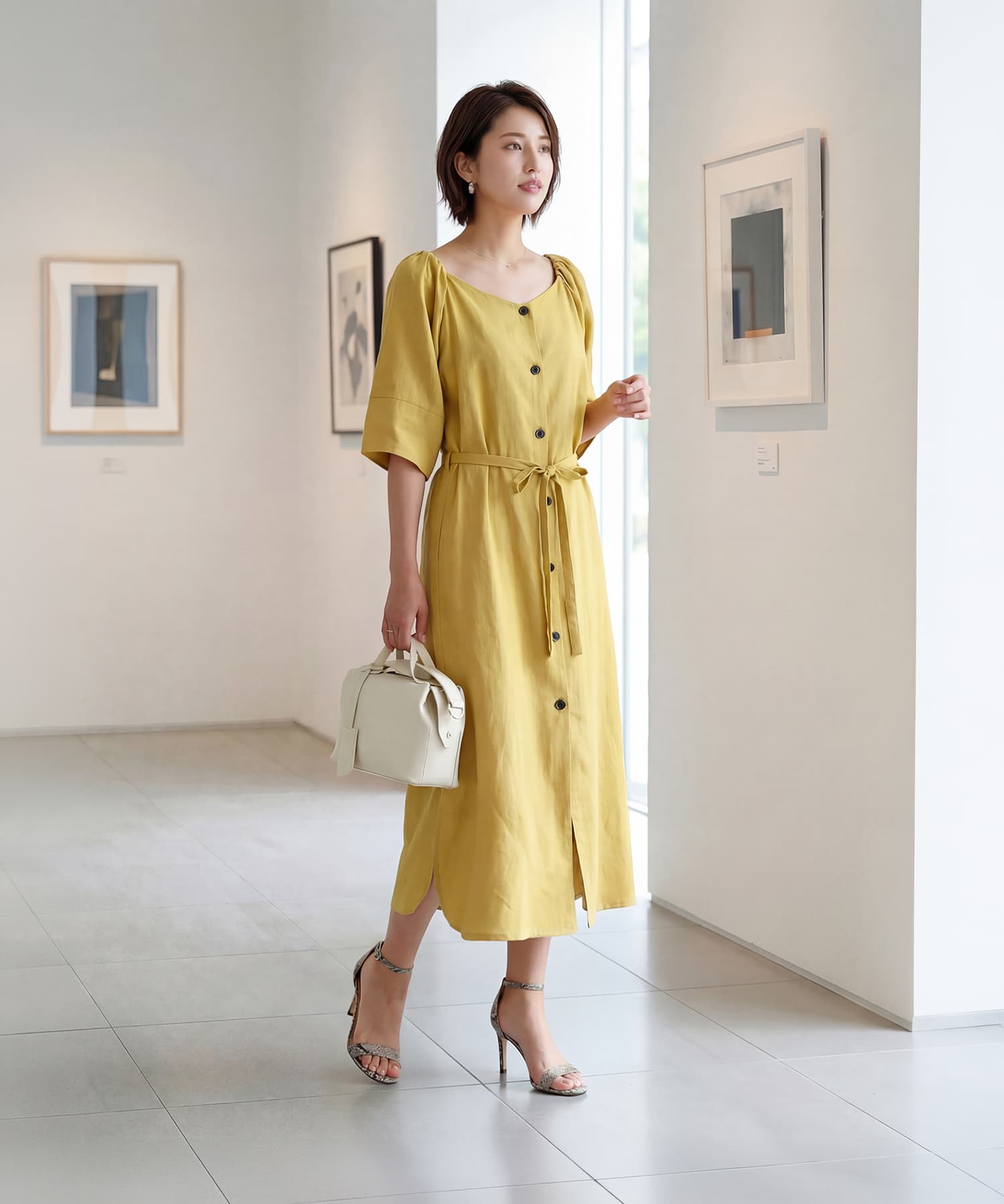 リネン生地オフショル2WAYワンピース【OUTLET】