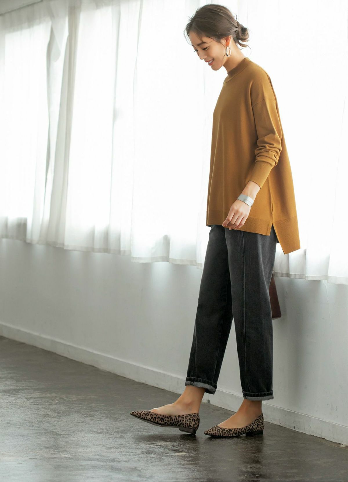 着用イメージ 166cm ダークベージュミックス