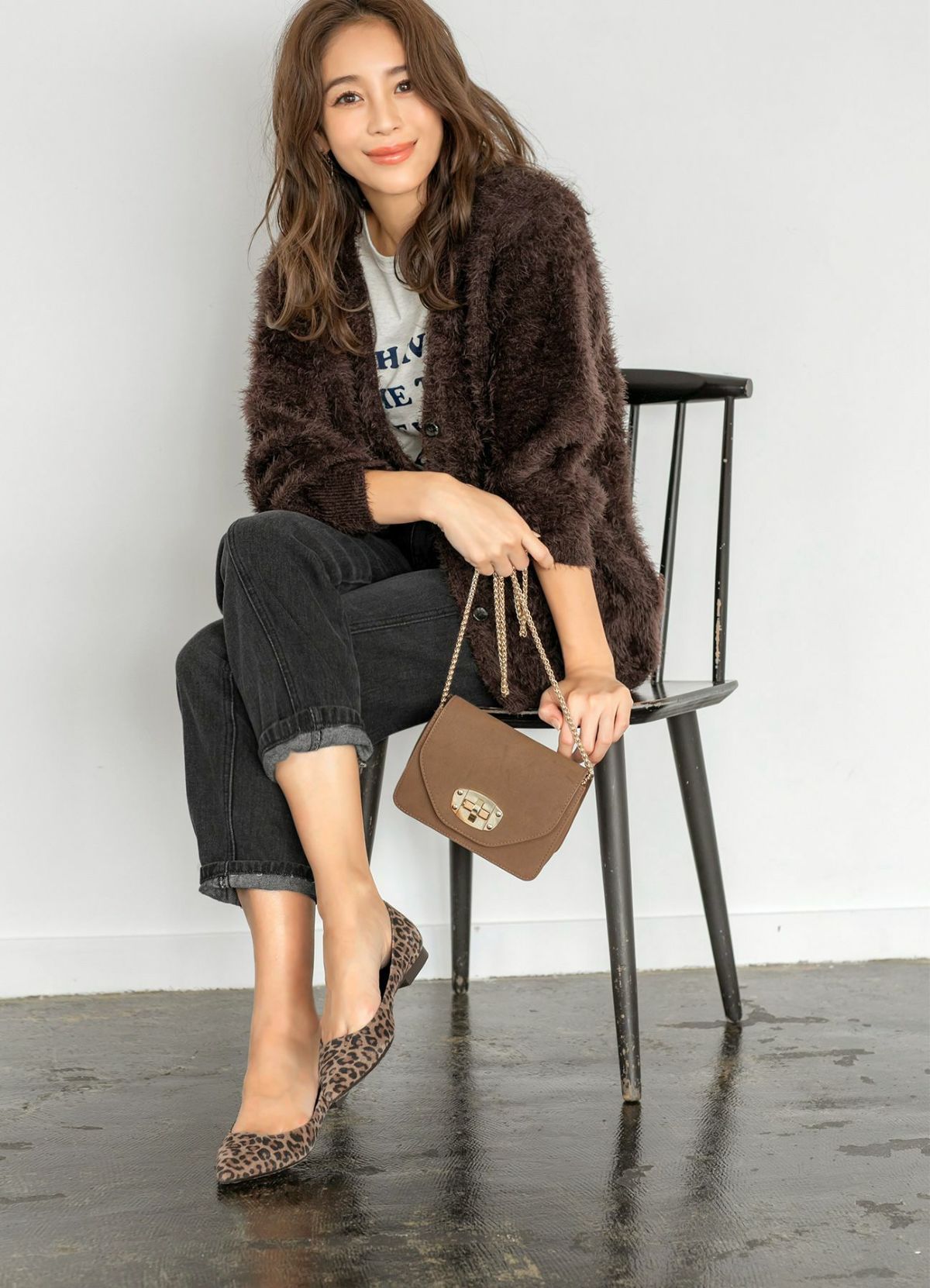 着用イメージ 166cm ダークベージュミックス