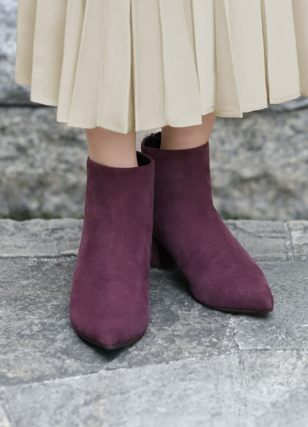 【Made in JAPAN】4.5cmチャンキーヒールブーツ／スエードPUR【OUTLET】