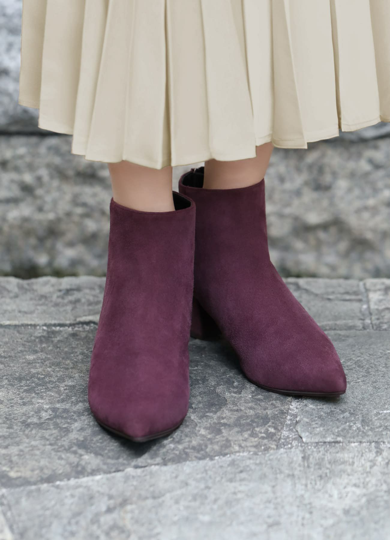 【Made in JAPAN】4.5cmチャンキーヒールブーツ／スエードPUR【OUTLET】