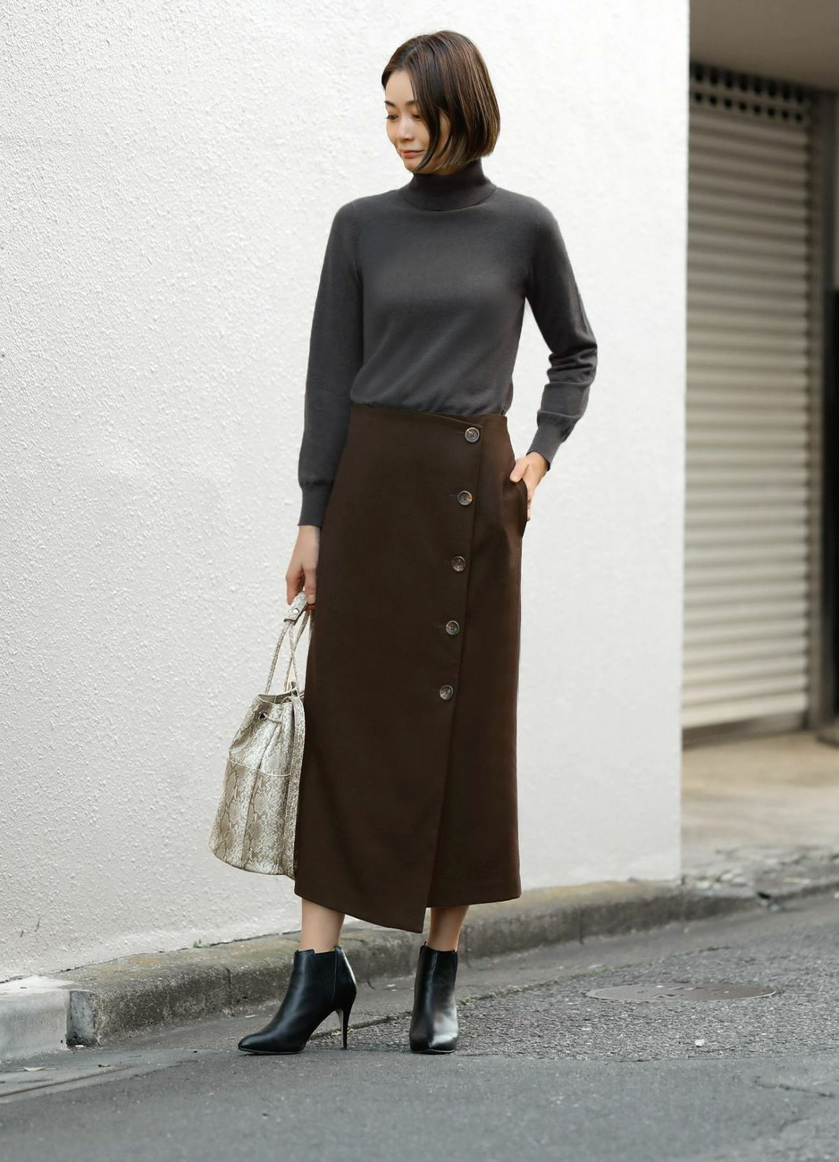 ウール調セミロングラップスカート