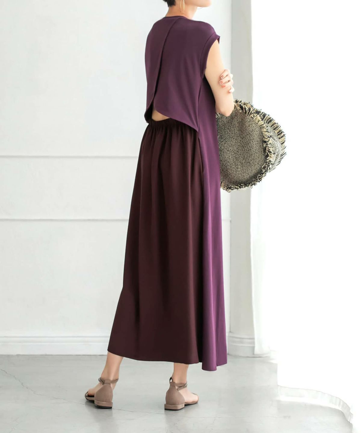 背面ジョーゼット切替カットソーワンピース【OUTLET】