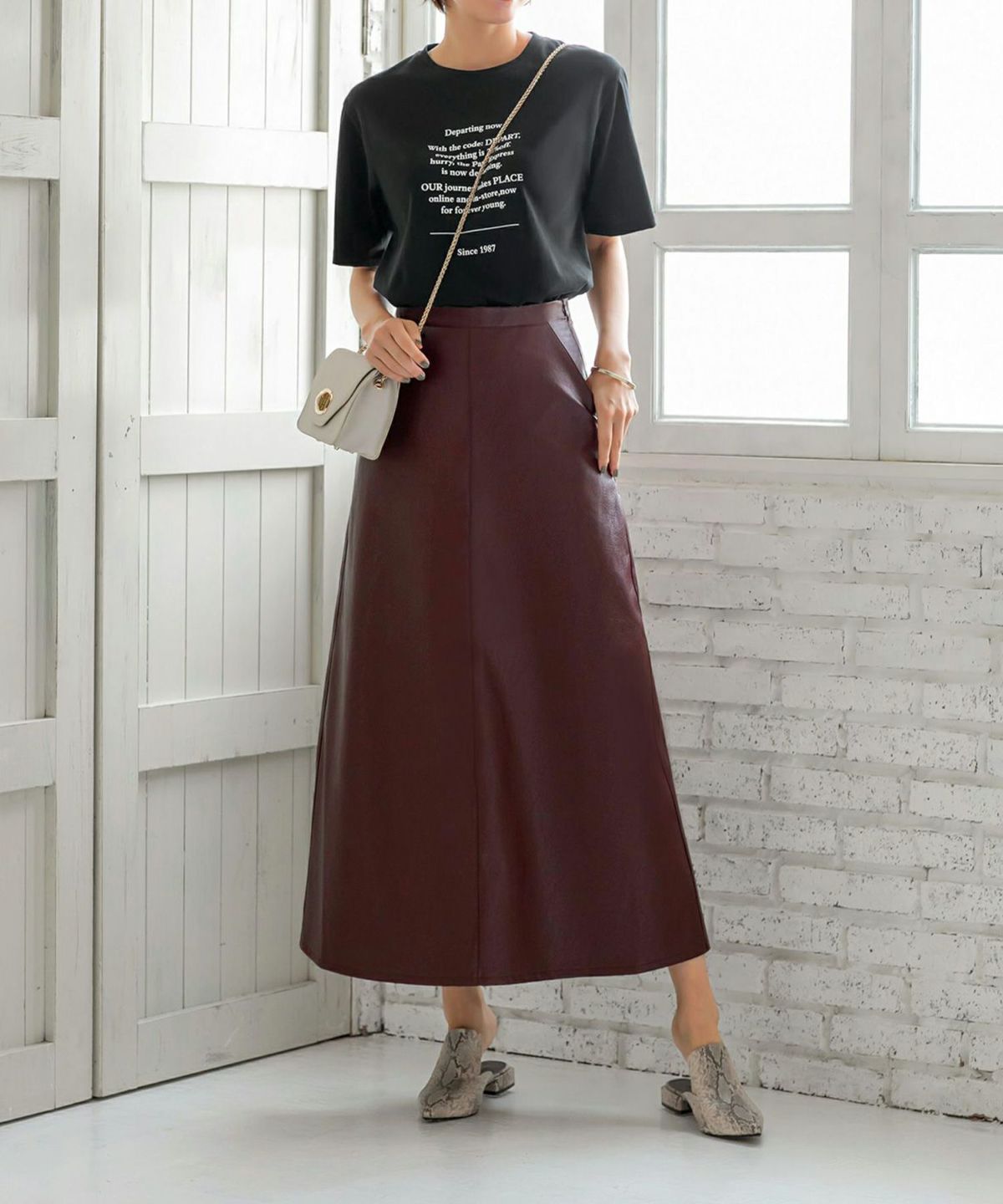 93cm丈エコレザーAラインスカート