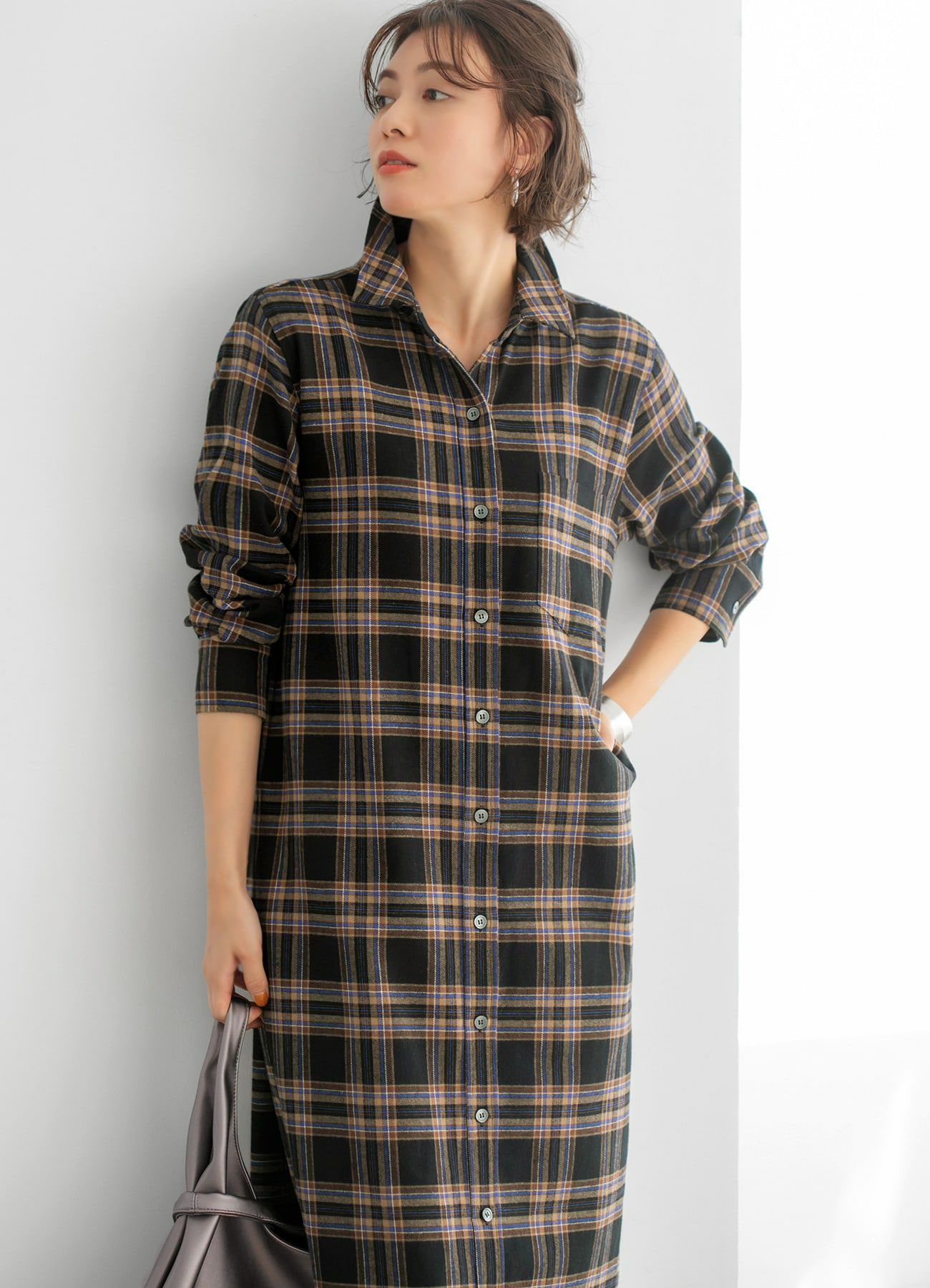 チェック柄ロングシャツワンピース おしゃれな大人レディースファッション通販style Deli