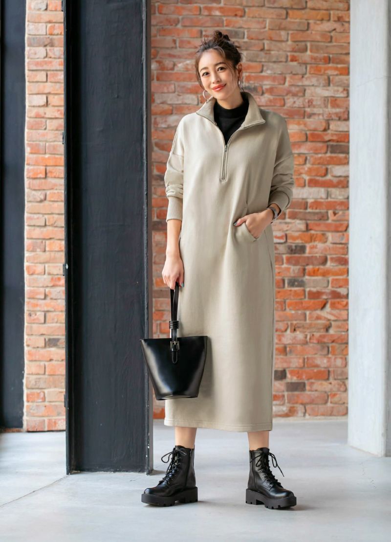 Luxe ジップスタンドカラースウェットワンピース おしゃれな大人レディースファッション通販style Deli Luxe ジップスタンドカラースウェットワンピース おしゃれな大人レディースファッション通販style Deli