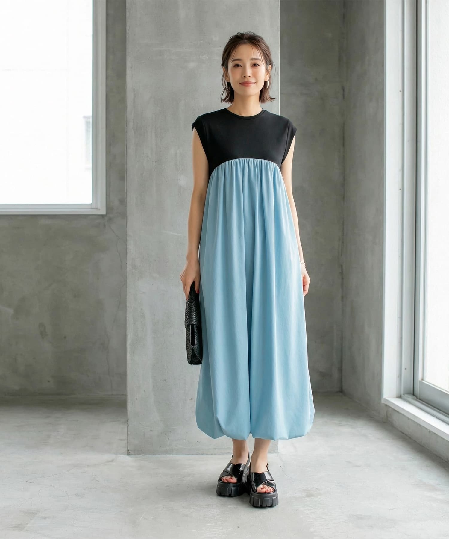 Luxe 切替ロングバルーンワンピース おしゃれな大人レディースファッション通販style Deli