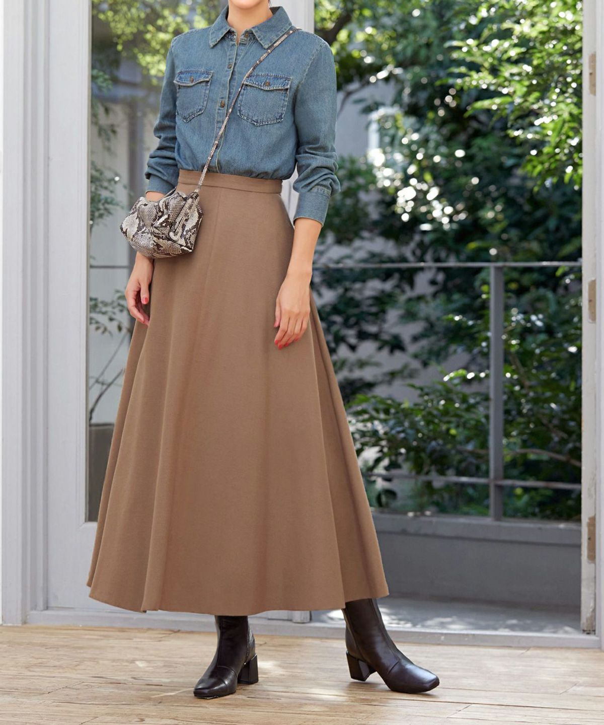 93cm丈ウールライクロングフレアスカート