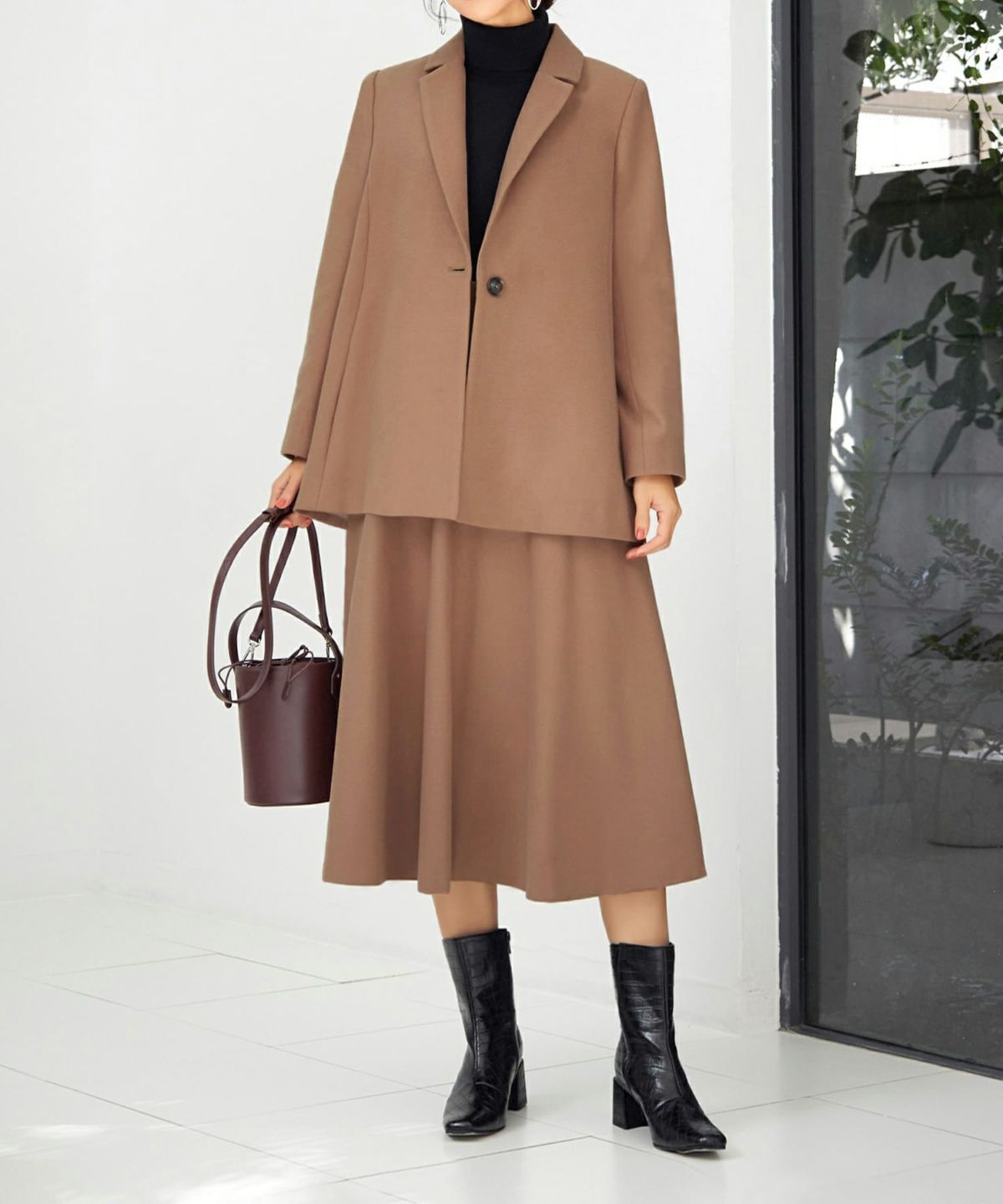 着用イメージ 166cm キャメル　着用サイズ:S