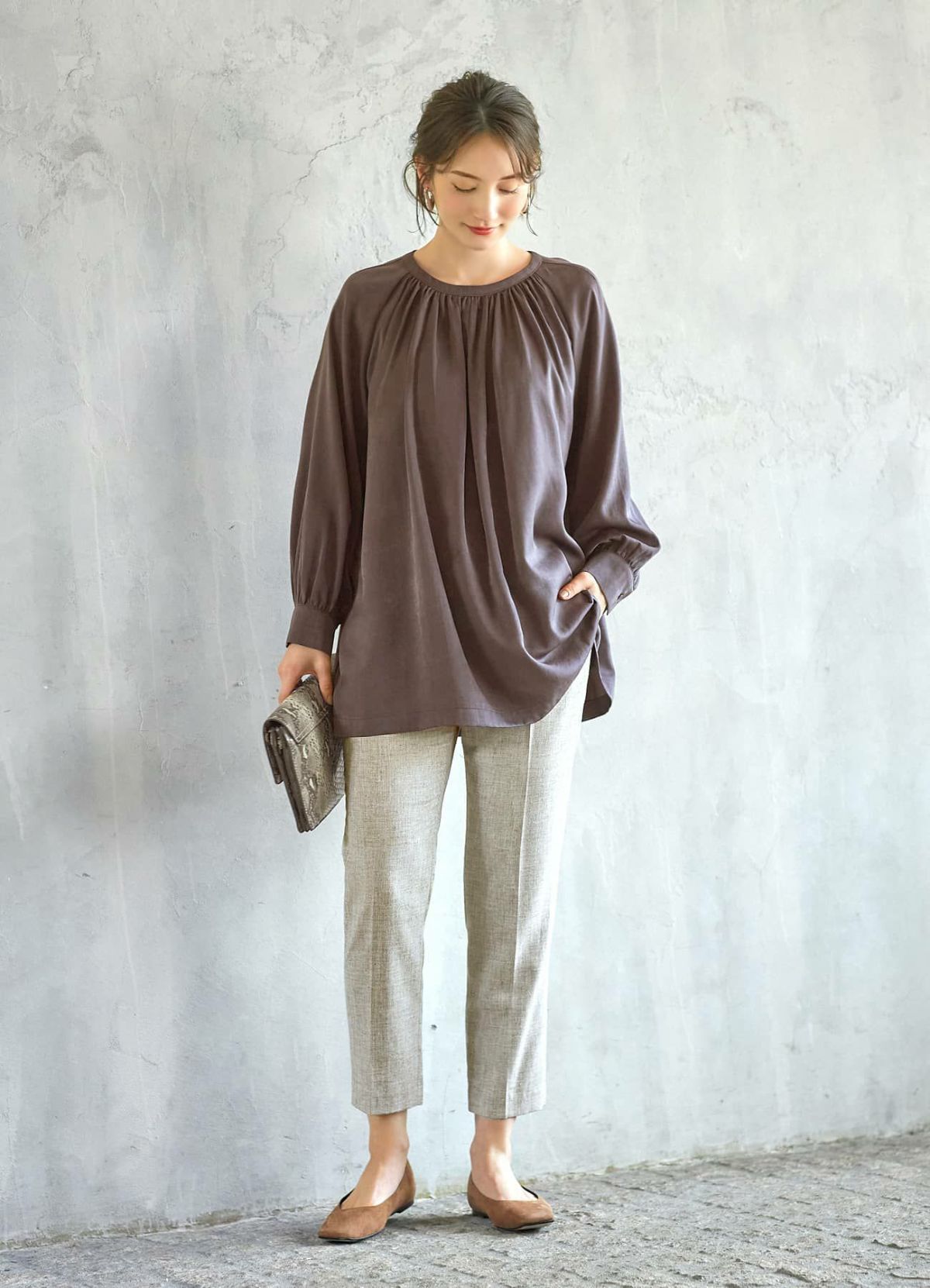 【Made in JAPAN】スクエアトゥフラットパンプス／スエードLBR