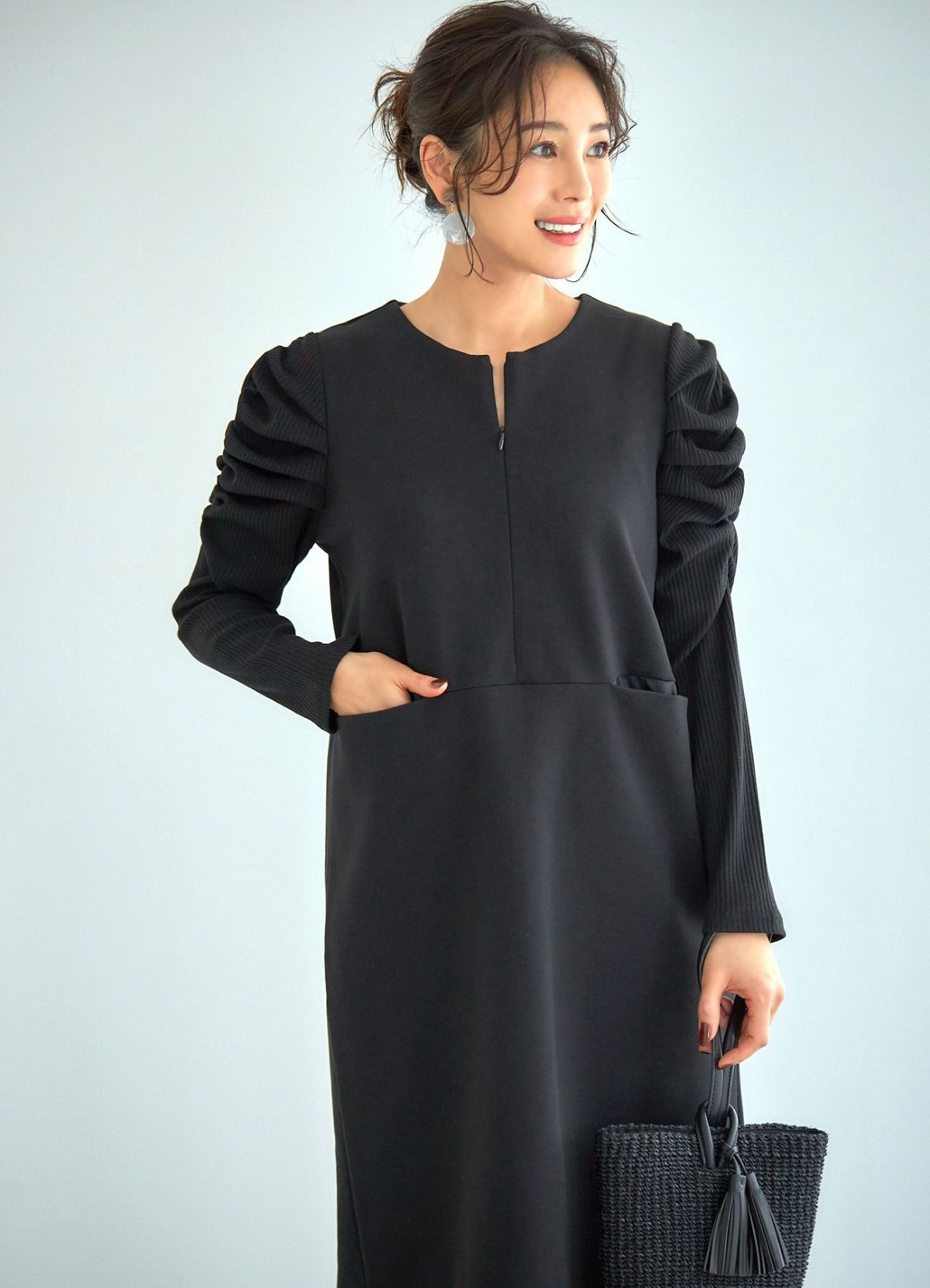 【LUXE】ショルダーギャザーポンチワンピース