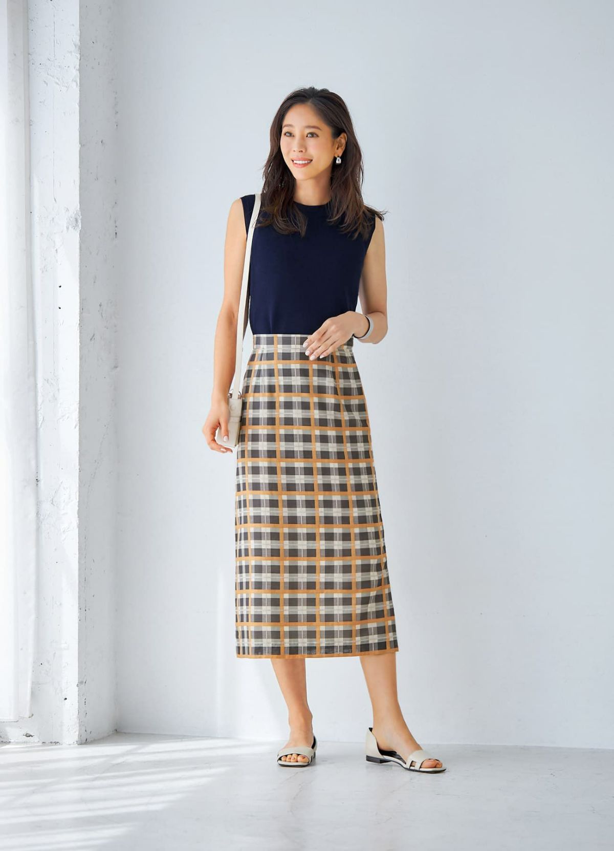 【LUXE】シアーチェック柄ペンシルスカート