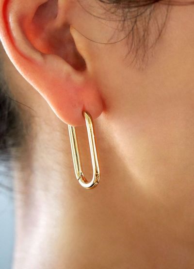 450Fi【高品質】半フープピアス　縦長スティック　クリア　長方形　大人シンプル 卸売りファッション - 450Fi【高品質】半フープピアス 縦長