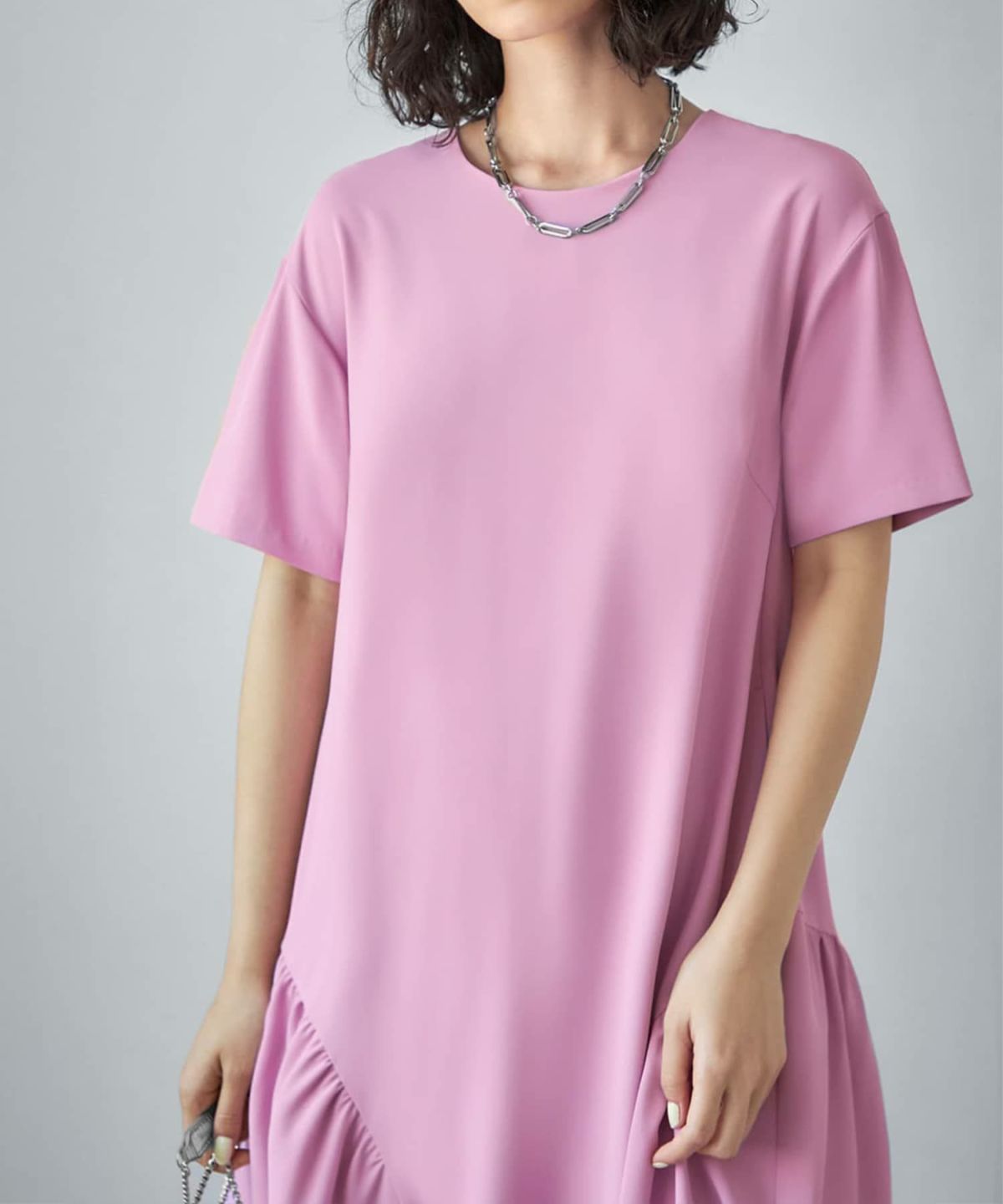 両サイドラウンドギャザーロングワンピース