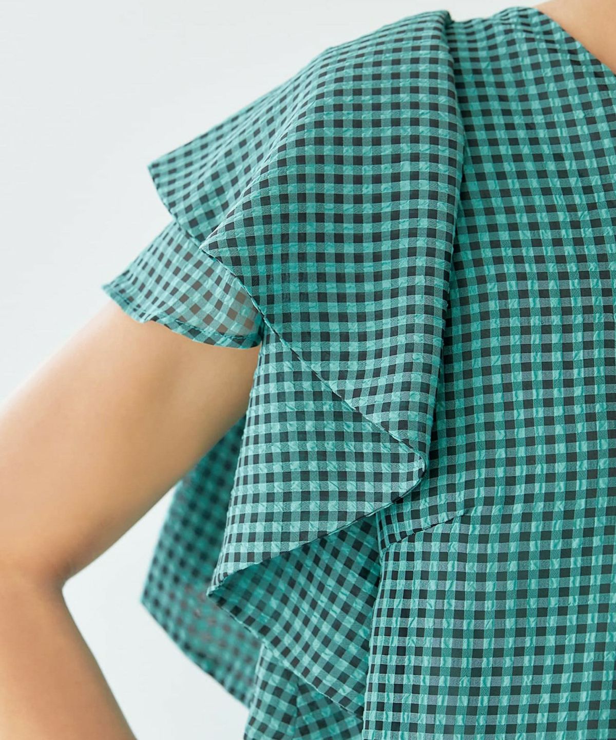 チェック柄ダブルフリルスリーブワンピース