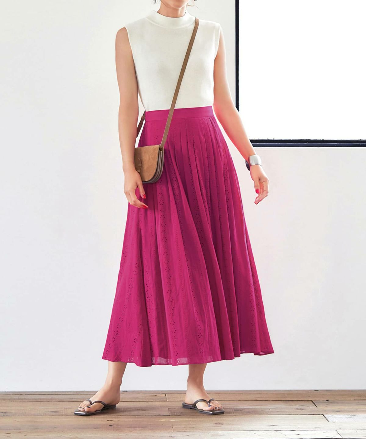 コットンレースタックギャザースカート【OUTLET】