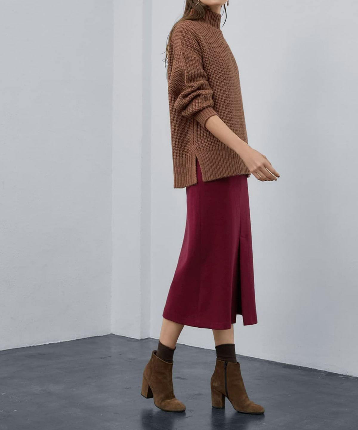 着用イメージ 173cm ダークキャメル