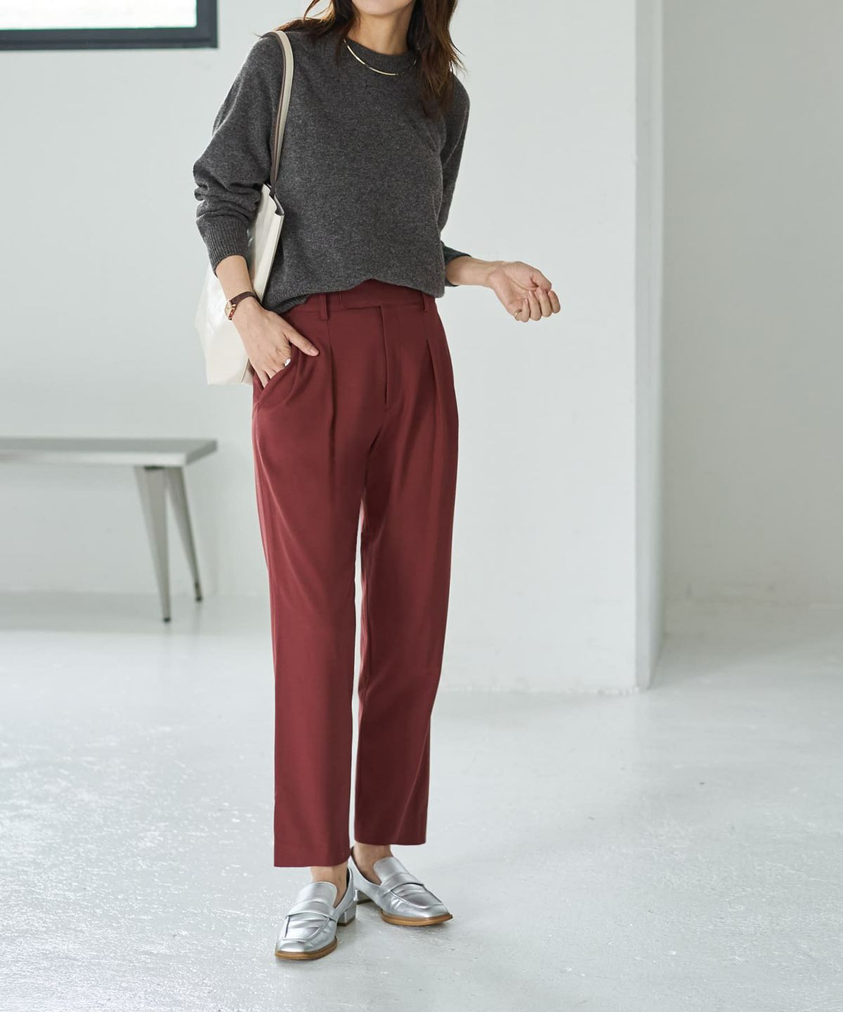 着用イメージ 166cm バーガンディ Sサイズ