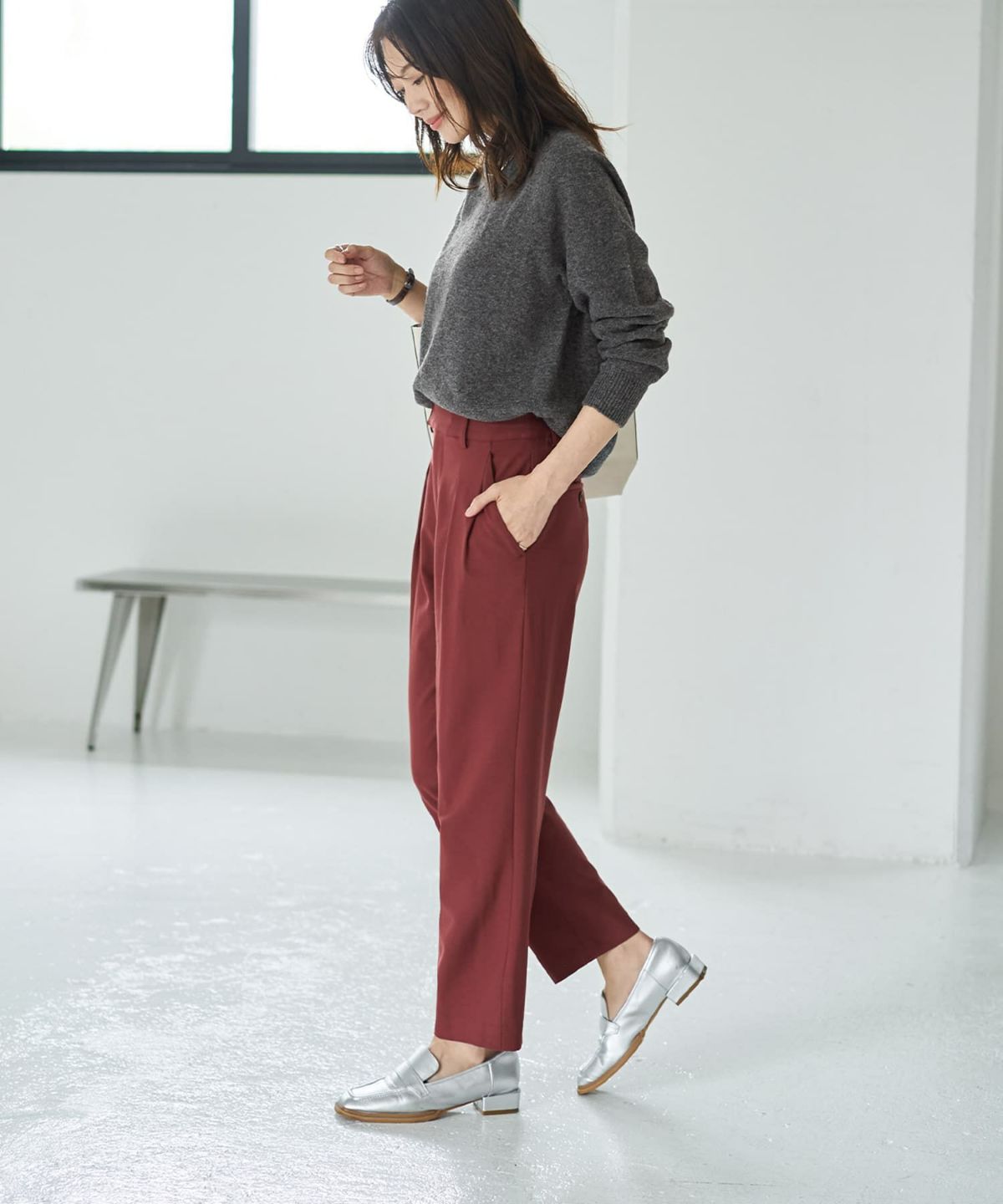 着用イメージ 166cm バーガンディ Sサイズ