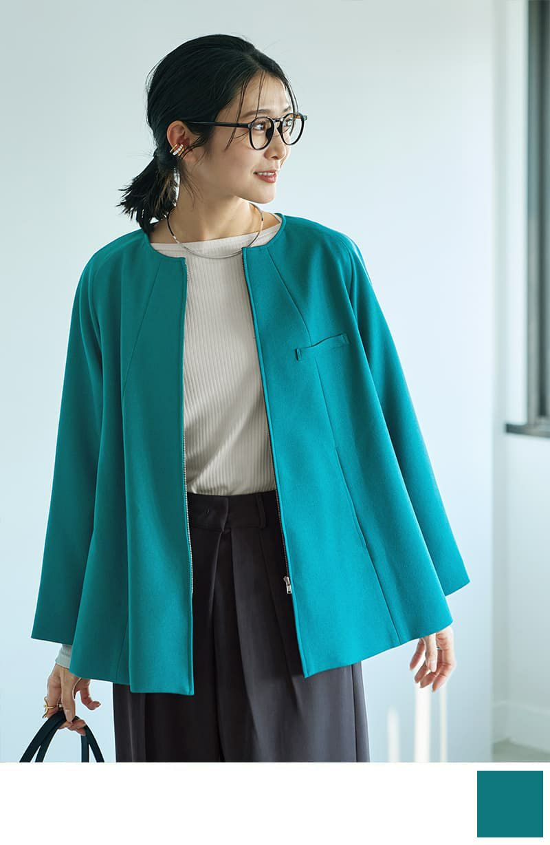Made in JAPAN】Aラインノーカラージップ ジャケット | おしゃれな大人