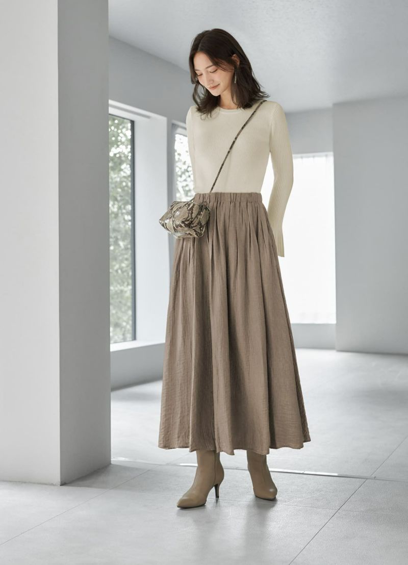 縦シボ織りタックギャザーロングスカート おしゃれな大人レディースファッション通販STYLE DELI