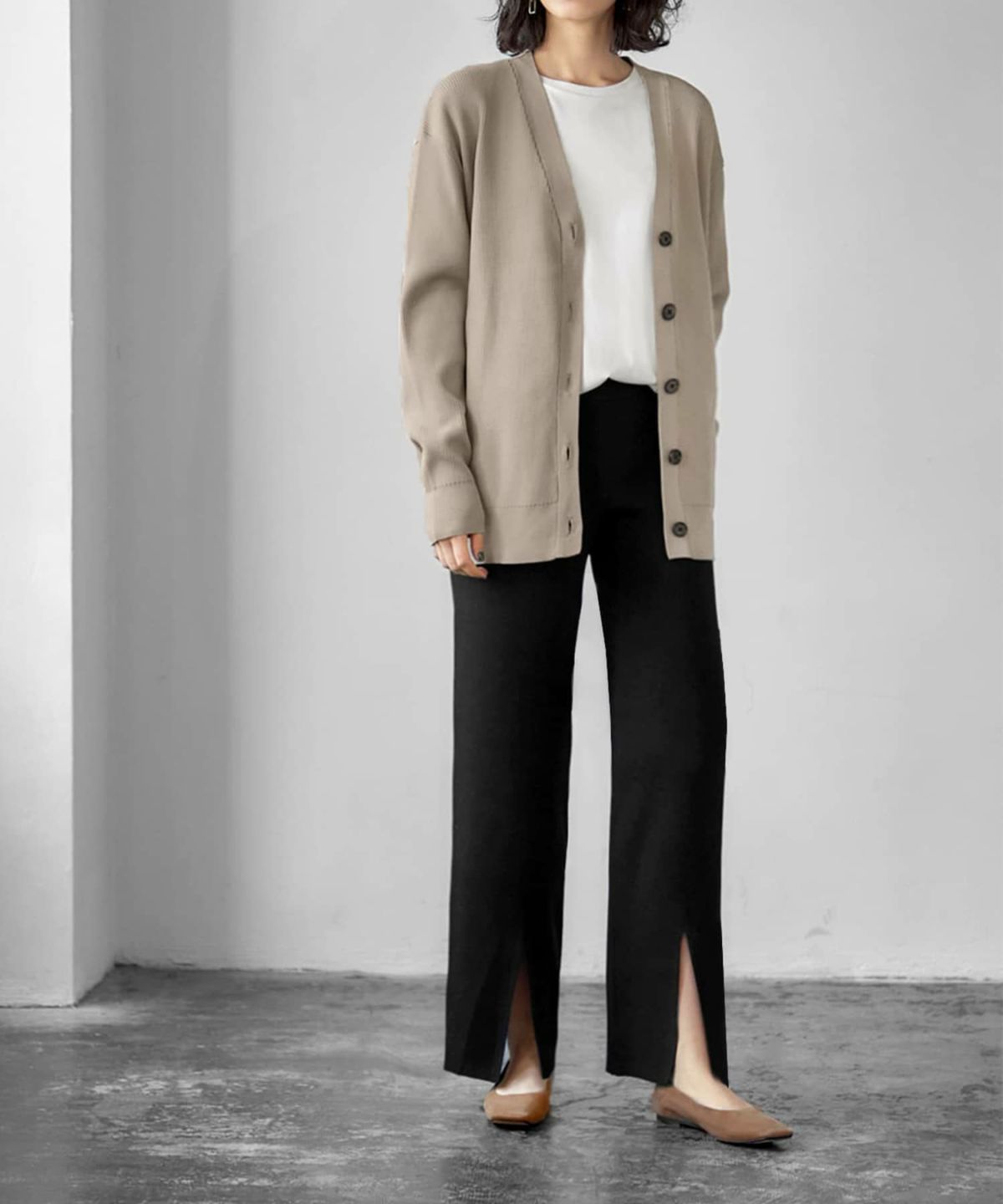 補正リブ裾スリットニットパンツ