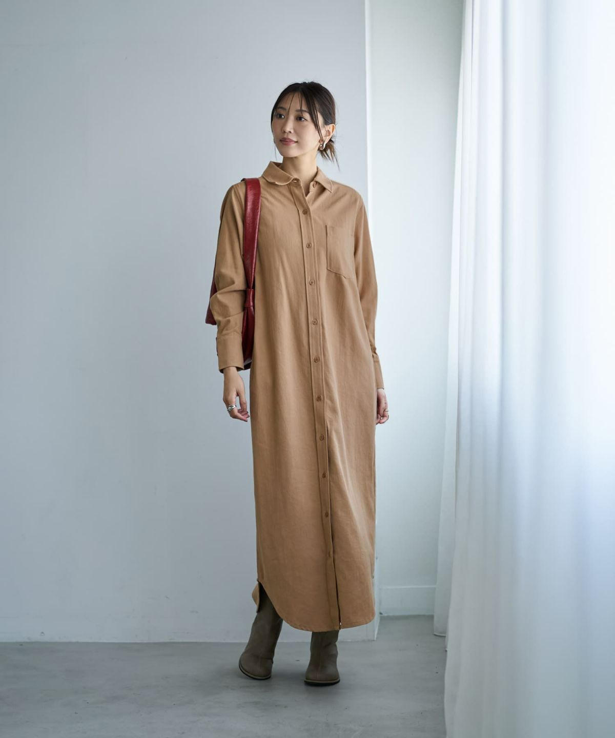 着用イメージ 166cm キャメルベージュ 02サイズ