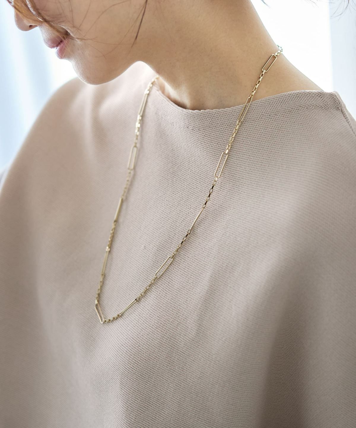 スクエア交互チェーンロングネックレス
