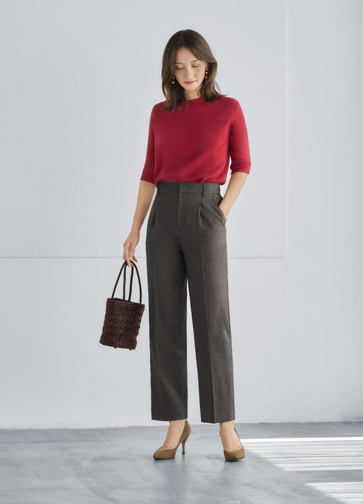 【Made in JAPAN】ミックス織りタックパンツ