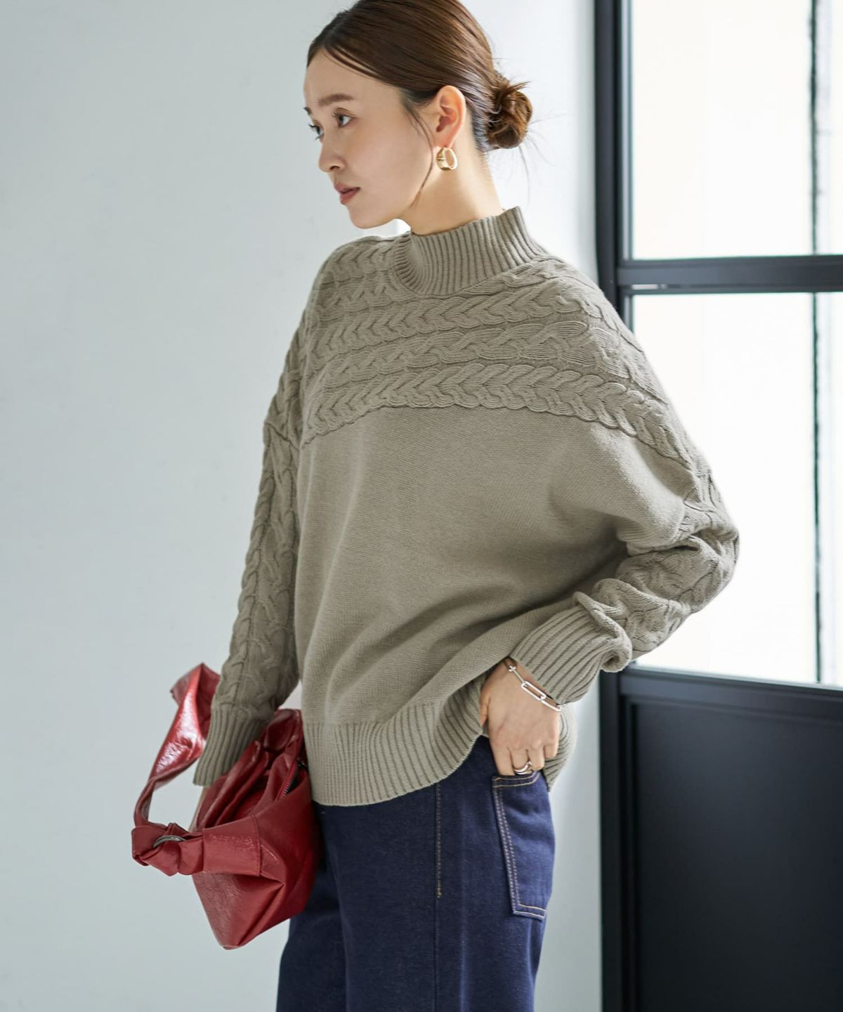 着用イメージ 166cm オリーブベージュ