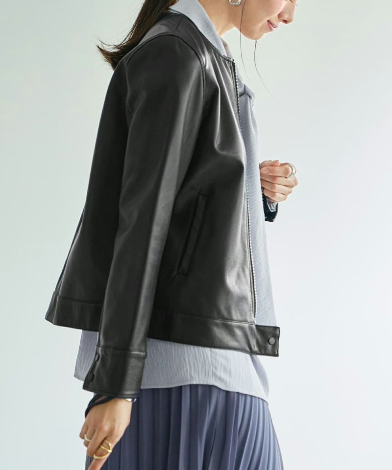 フェイクレザーノーカラーブルゾン | おしゃれな大人レディース