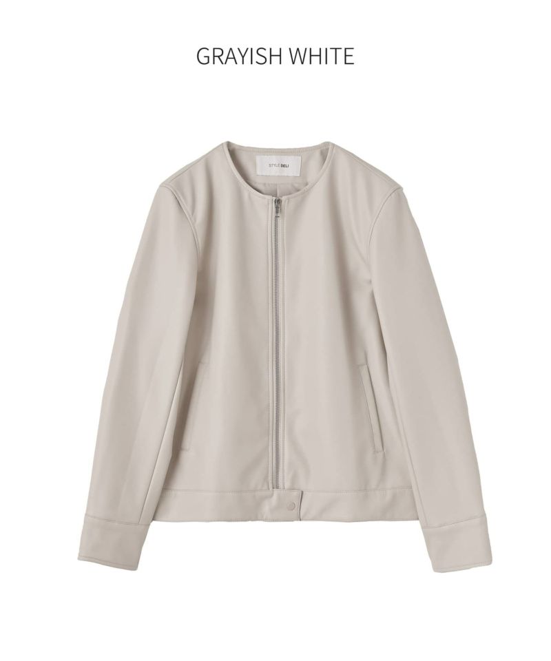 新品✨トゥービーシック ノーカラージップブルゾン フリル ウォッシャブル 44 21AW TO BE CHIC フリル フェイクレザー ノーカラー ブルゾン