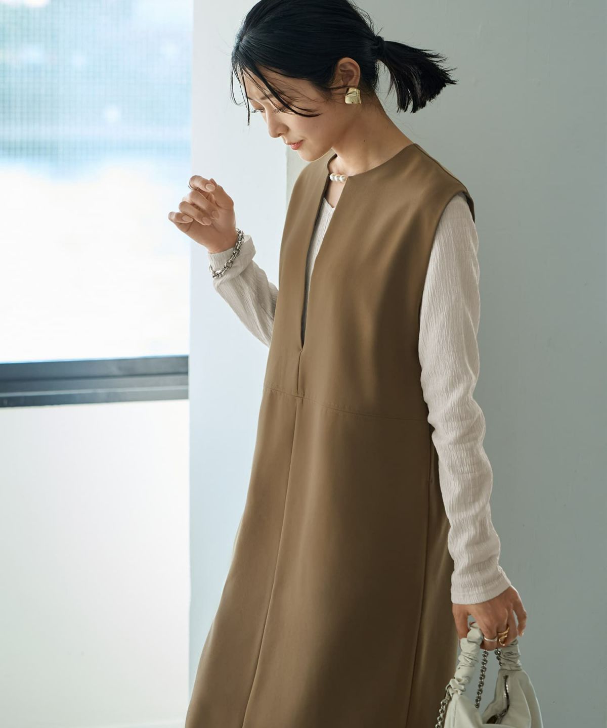 着用イメージ 164cm 02サイズ　カーキベージュ