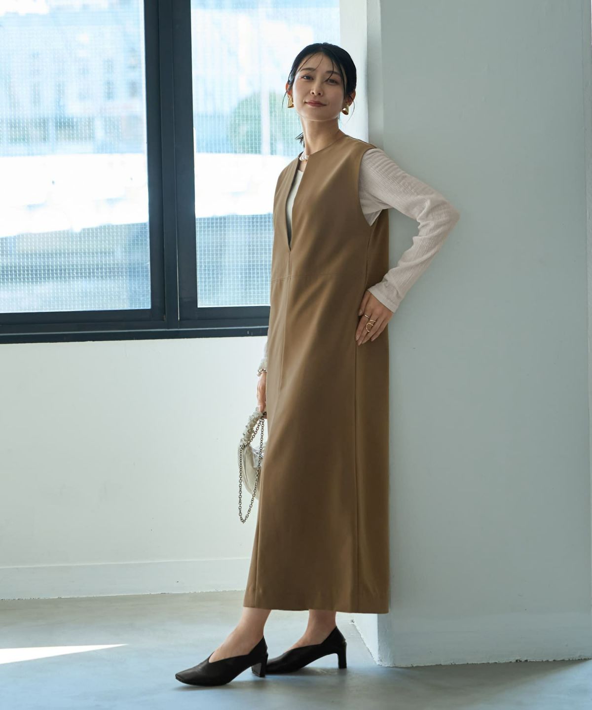 着用イメージ 164cm 02サイズ　カーキベージュ