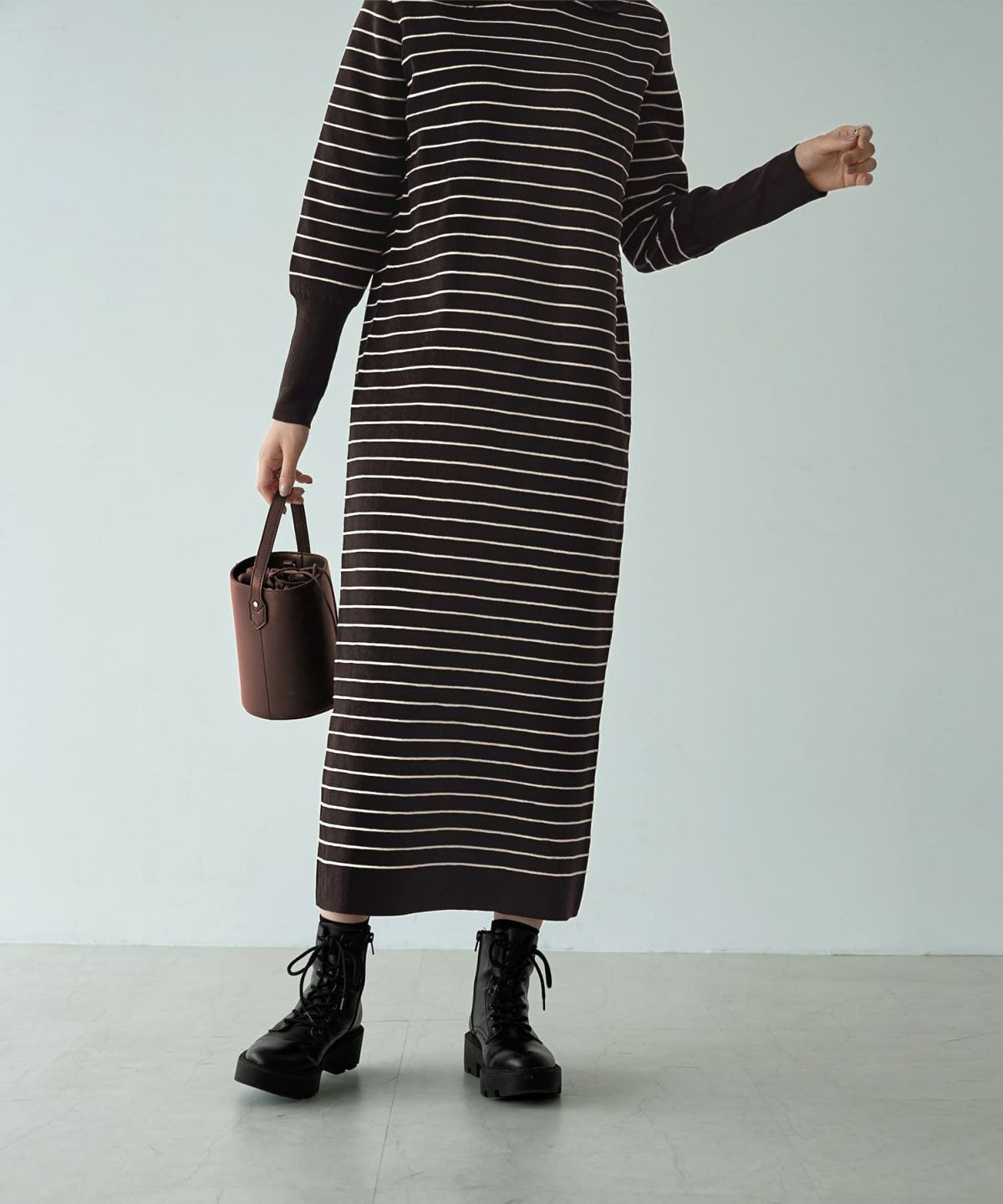 立体ボーダーニットワンピース