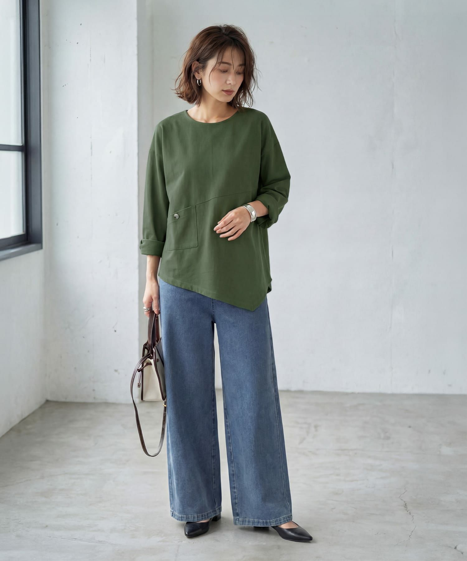 アシンメトリー長袖Tシャツ