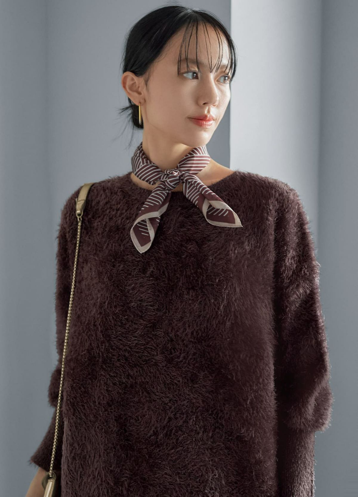 55cm正方形スカーフ／ずらしストライプ