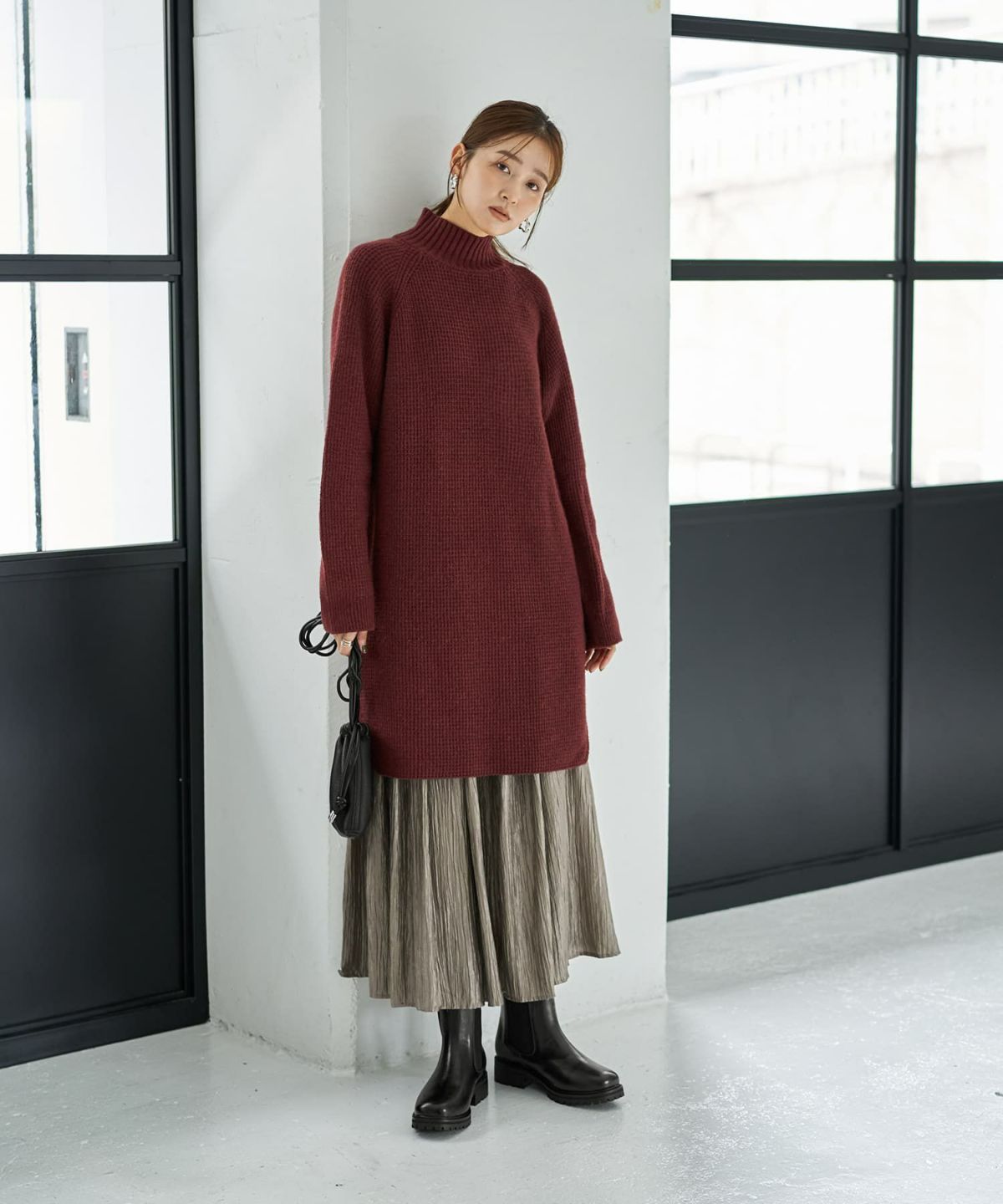 着用イメージ 166cm バーガンディミックス