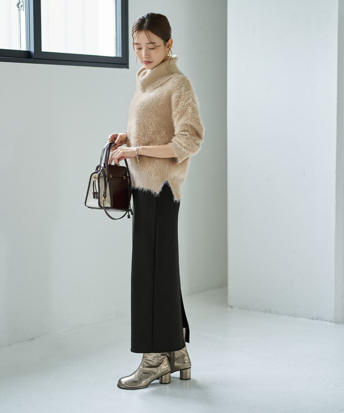 着用イメージ 166cm ベージュ