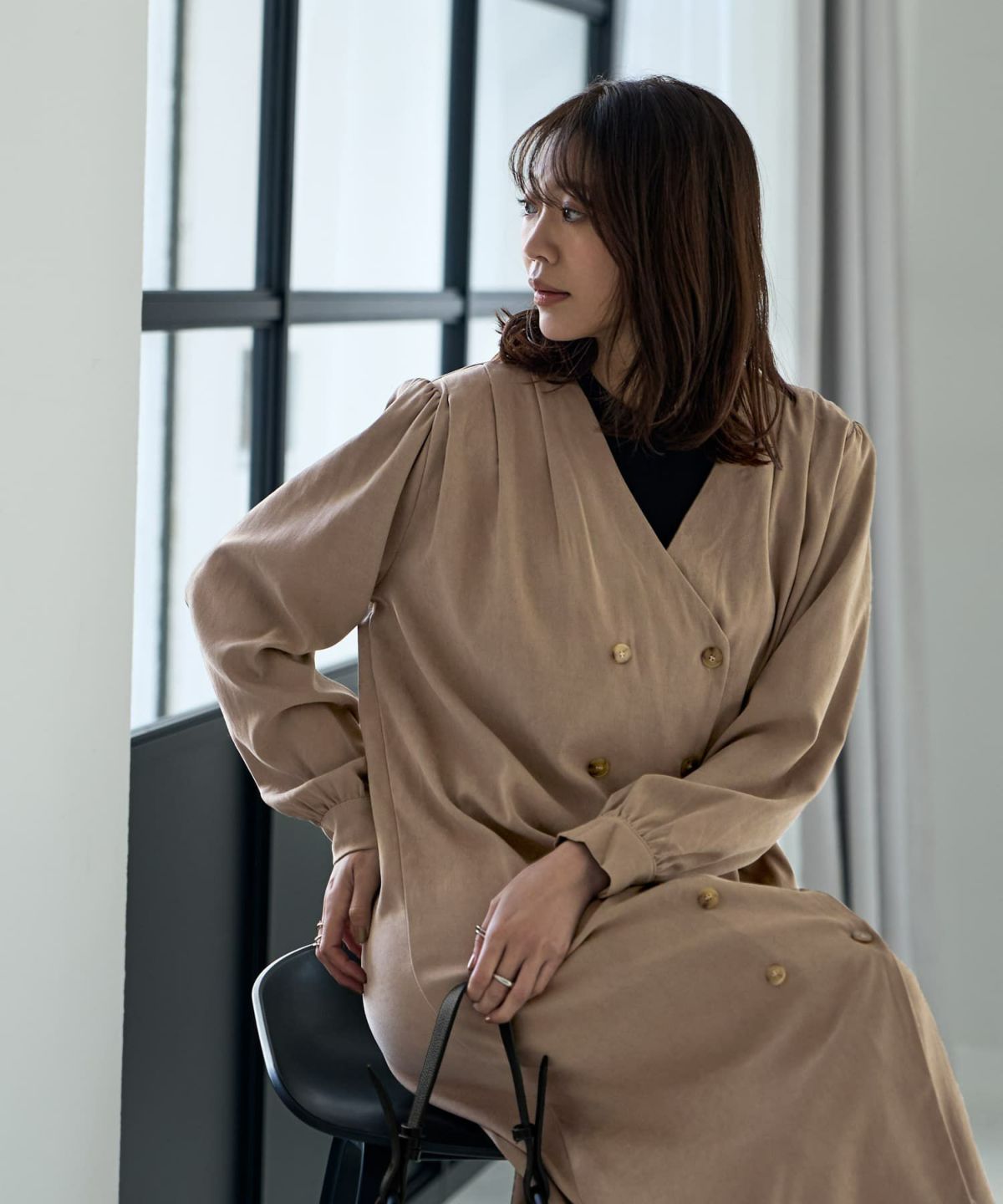 着用イメージ 166cm ベージュ