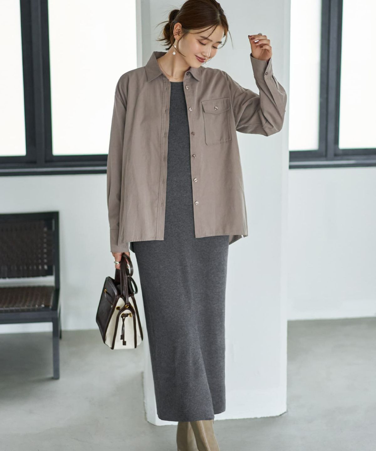 着用イメージ 166cm アースグレー