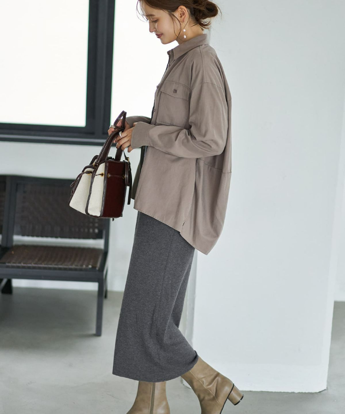 着用イメージ 166cm アースグレー
