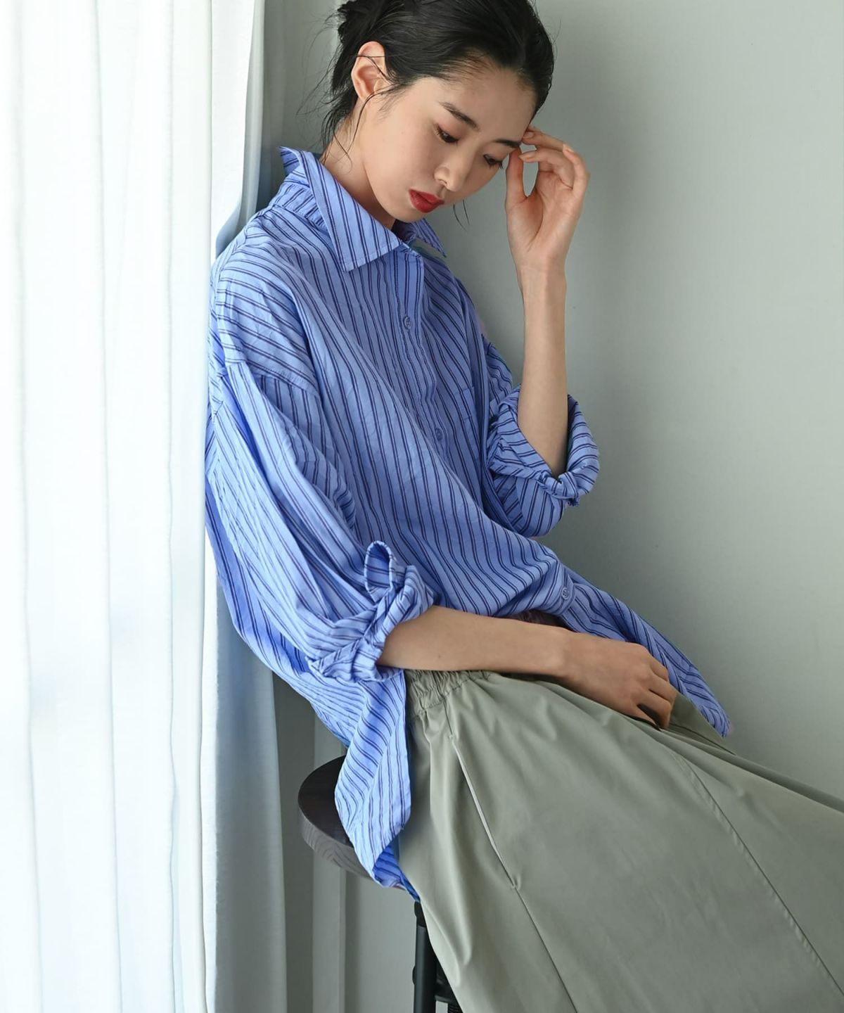 着用イメージ 175cm ブルー×ネイビー