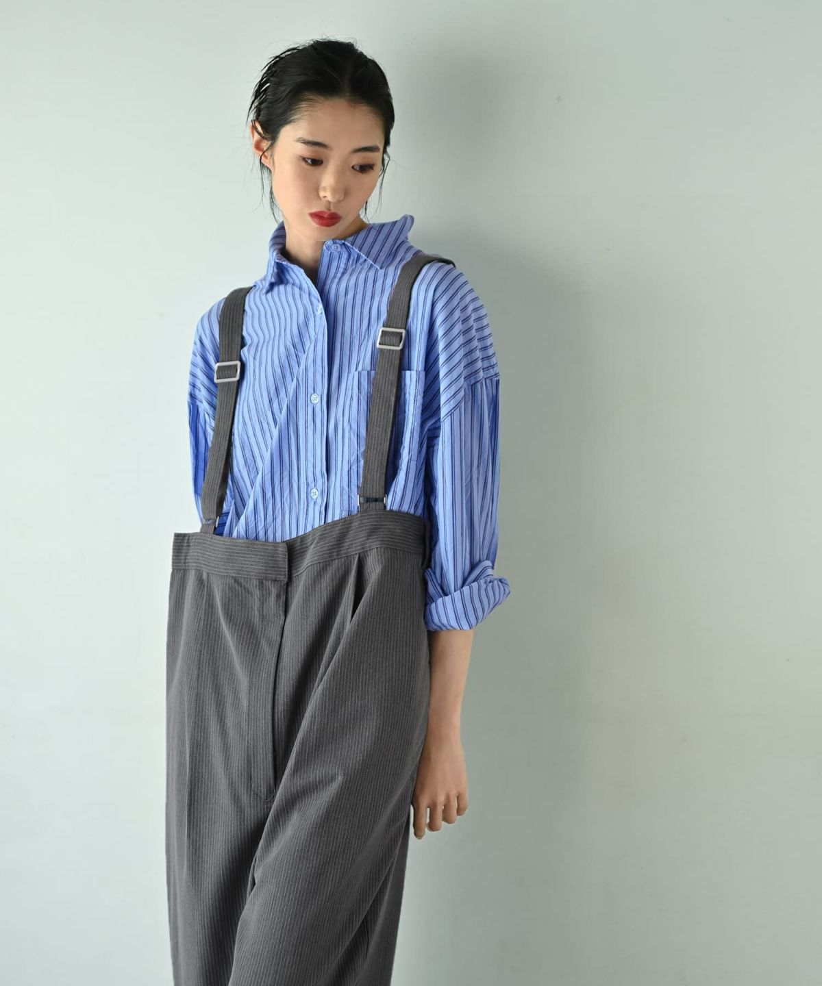 着用イメージ 175cm ブルー×ネイビー