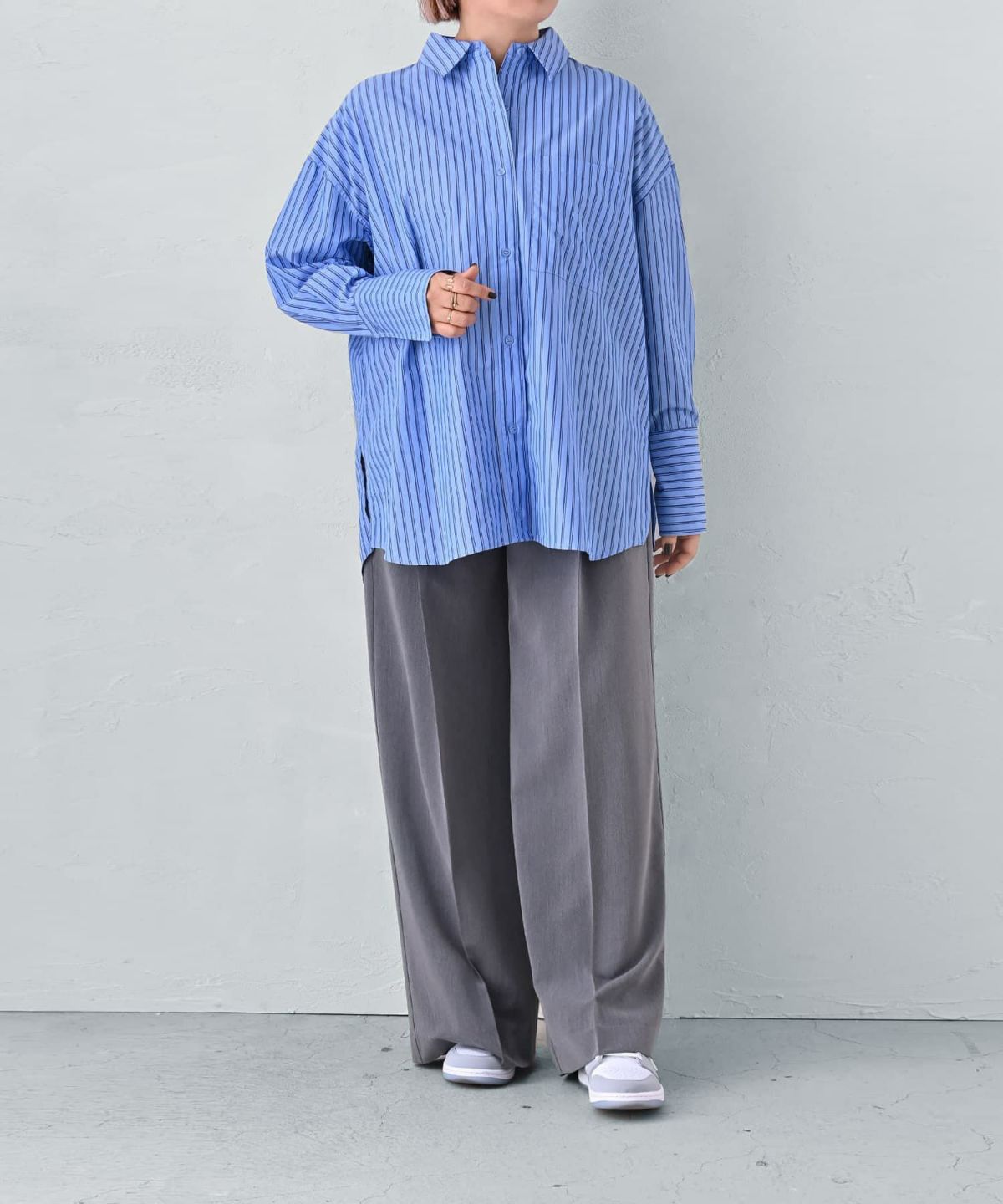 着用イメージ 163cm ブルー×ネイビー