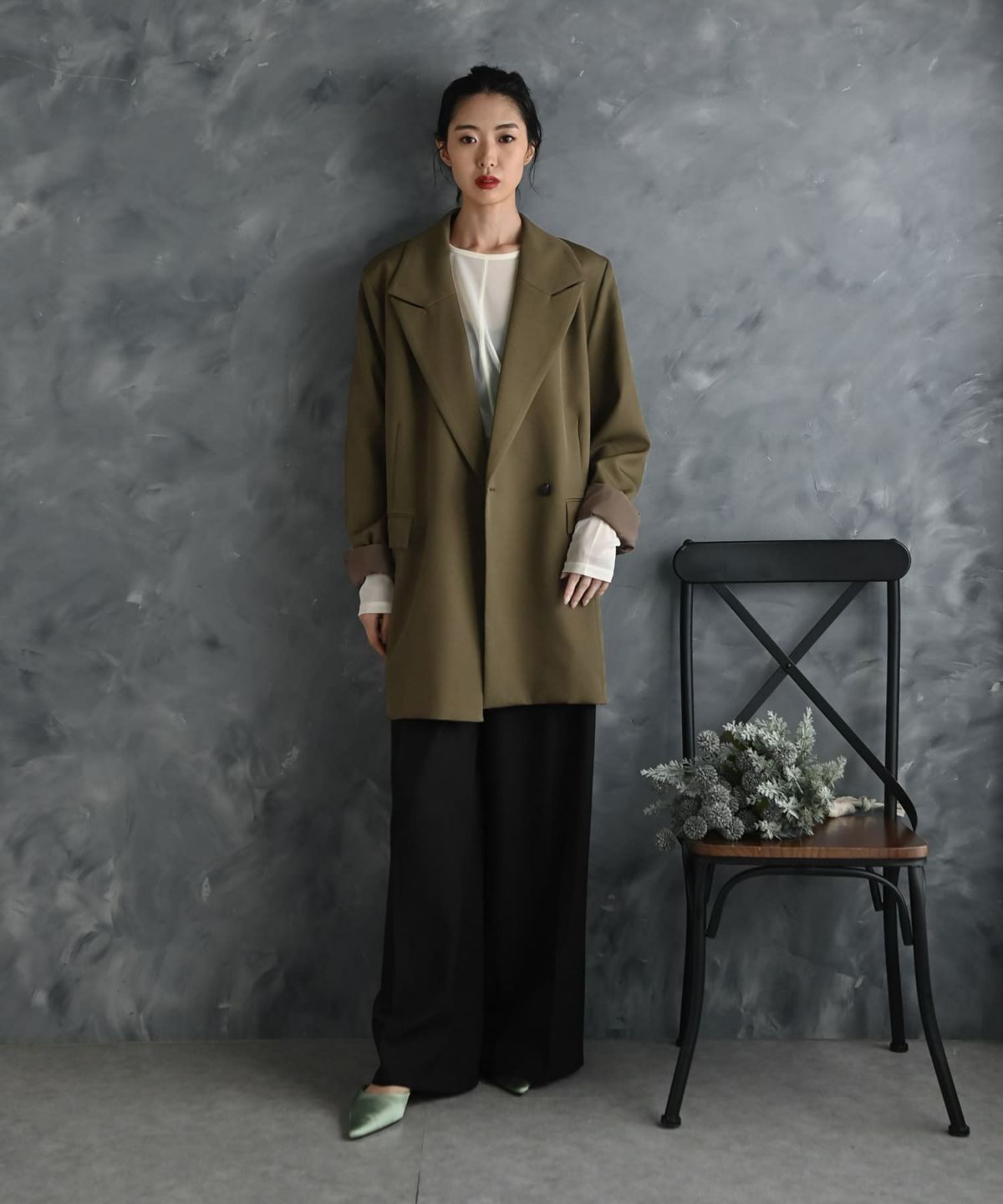 着用イメージ 175cm カーキ