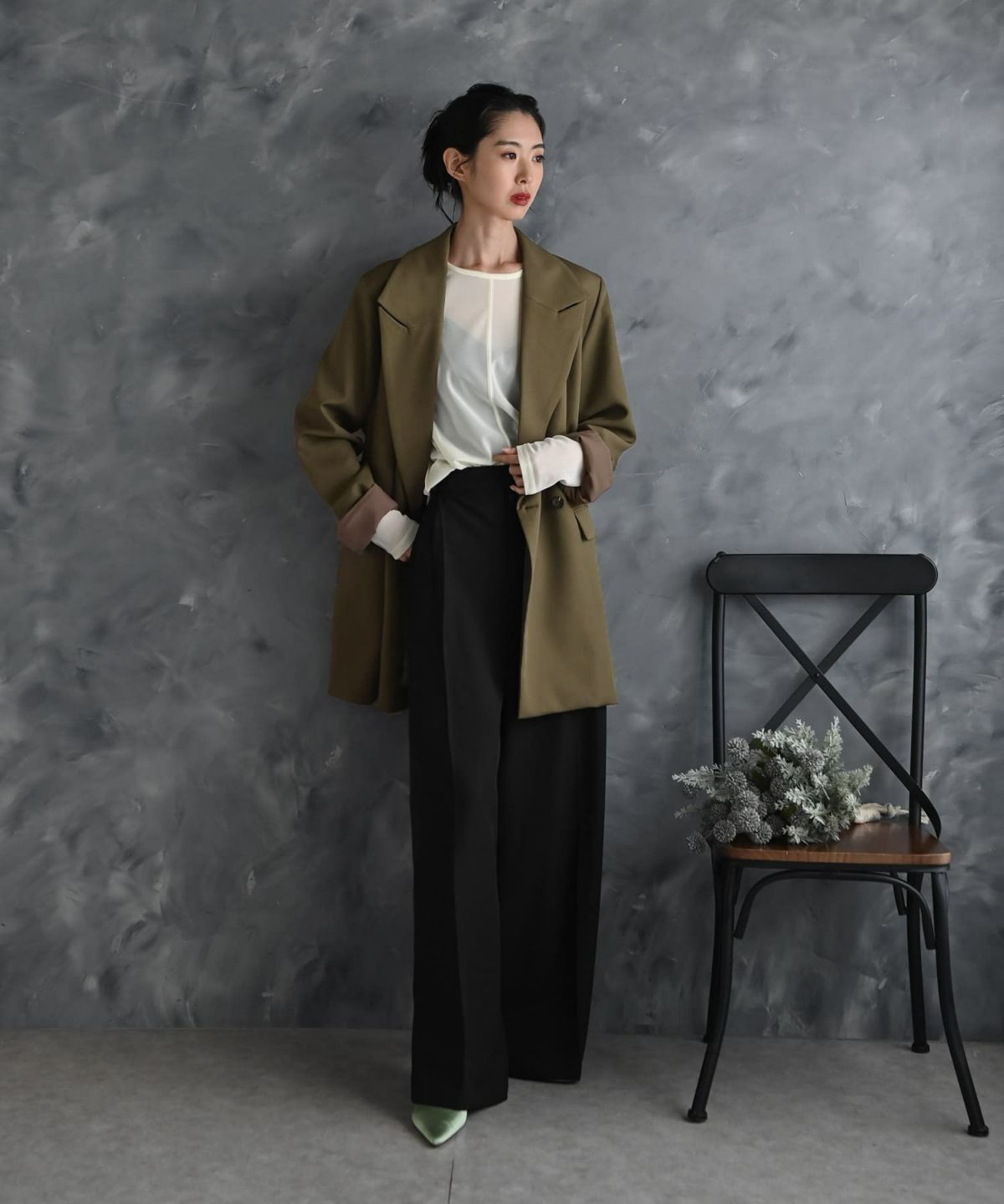 着用イメージ 175cm カーキ